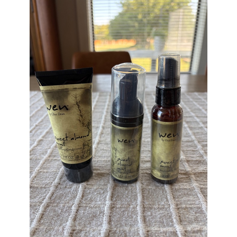 WEN Chaz Dean Sweet Almond Mint 1.7oz mousse 2oz conditioner 2oz treatment mist
